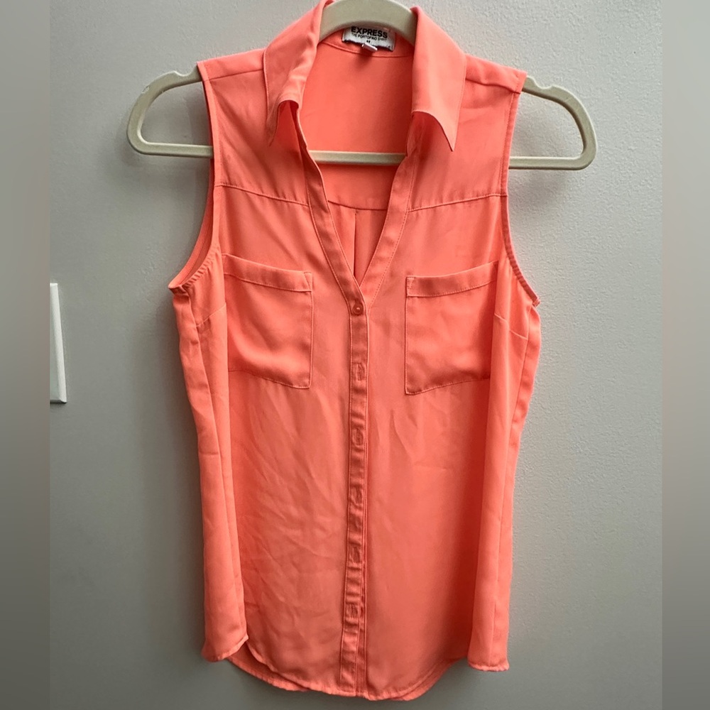 Express Vibrant Coral Sleeveless Blouse